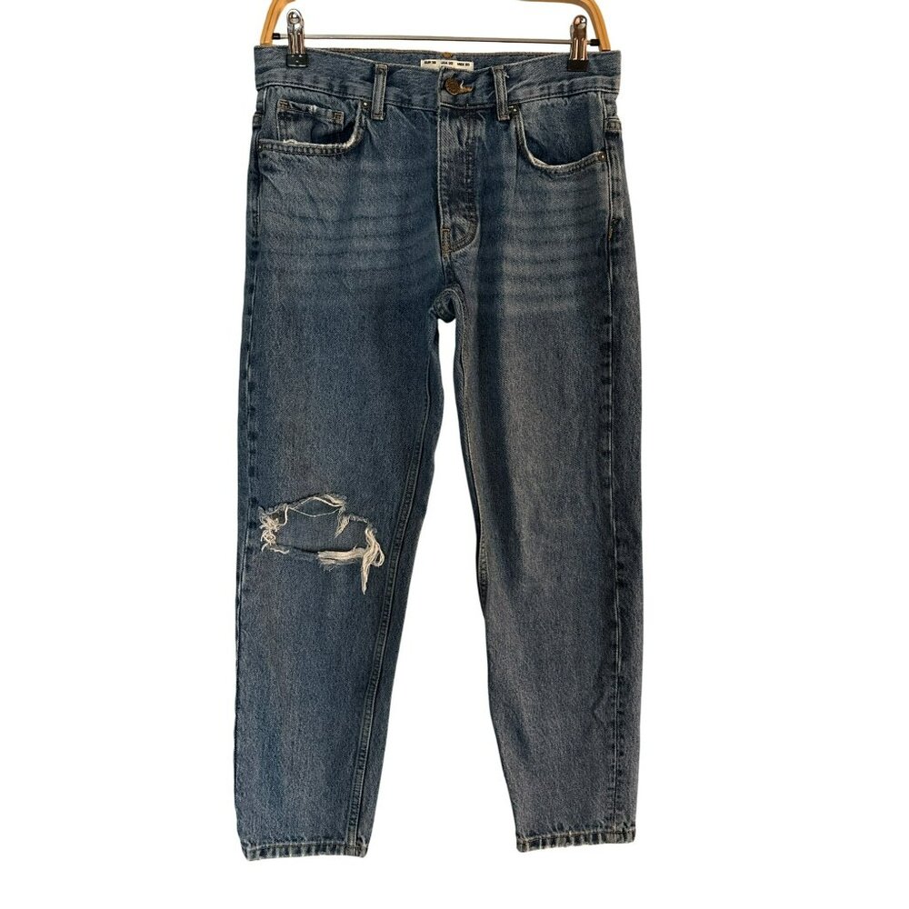 Pull & Bear Standard Fit Distressed Button Fly Cropped Jeans Size 30